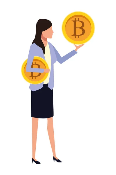 Mulher de negócios com bitcoin — Vetor de Stock