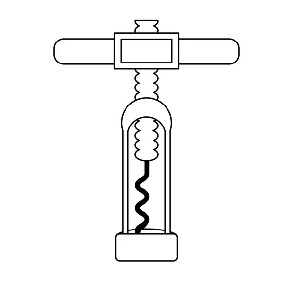 Wijn kurkentrekker symbool geïsoleerd zwart-wit — Stockvector