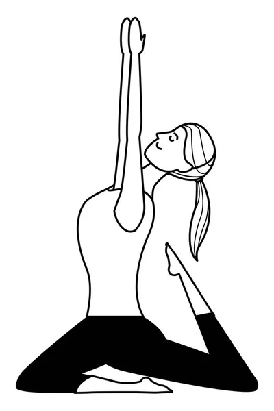 Frau Yoga Pose schwarz und weiß — Stockvektor