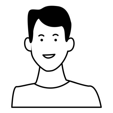 Genç adam gülümseyen siyah ve beyaz profil