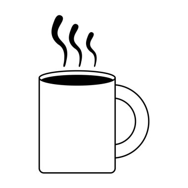 Siyah ve beyaz sıcak kahve kupa karikatür