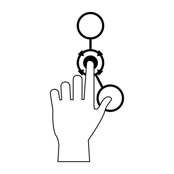 Hand touching hologram symbol in black and white — Stockvector