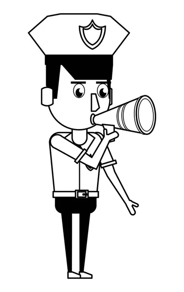 Caricature policière en noir et blanc — Image vectorielle