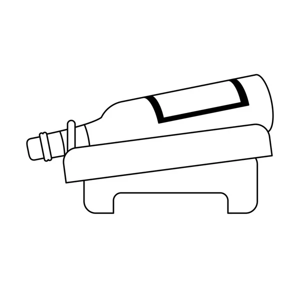 Siyah ve beyaz ahşap tutucu şarap şişesi — Stok Vektör