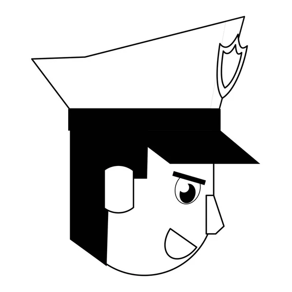 Caricatura cara de policía en blanco y negro — Vector de stock