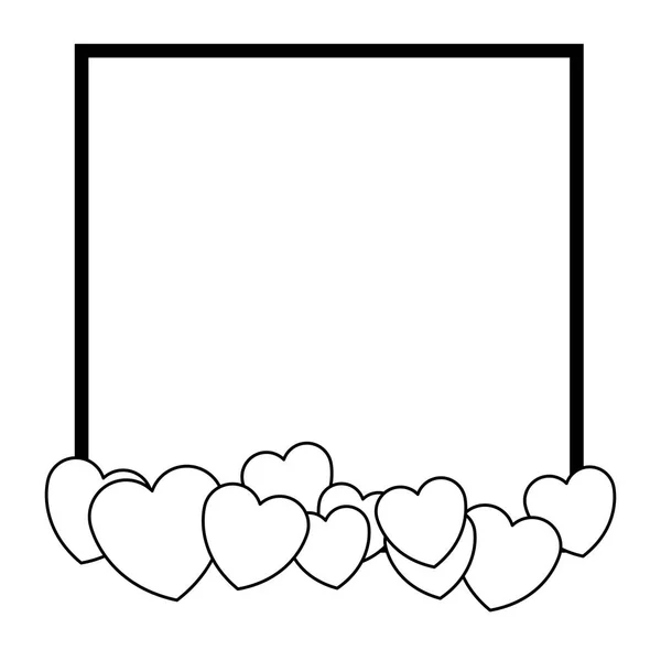 Romantisch frame met hartjes in zwart en wit — Stockvector