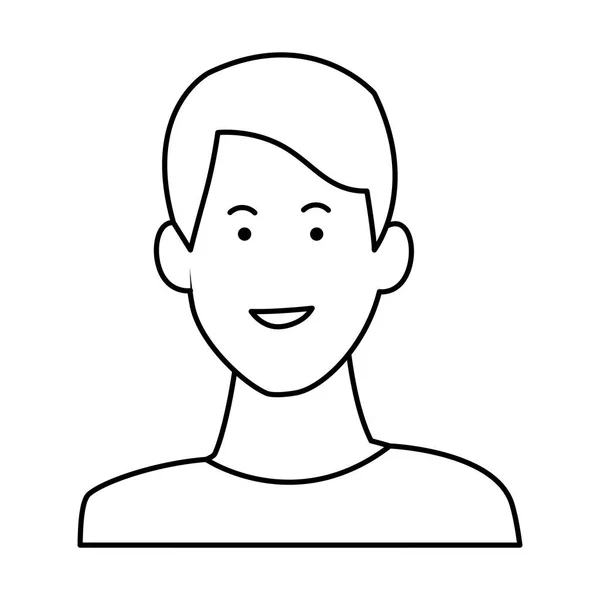 Profil jeune homme souriant en noir et blanc — Image vectorielle