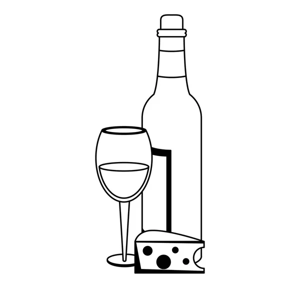 Conceito de vinho e gastronomia preto e branco — Vetor de Stock
