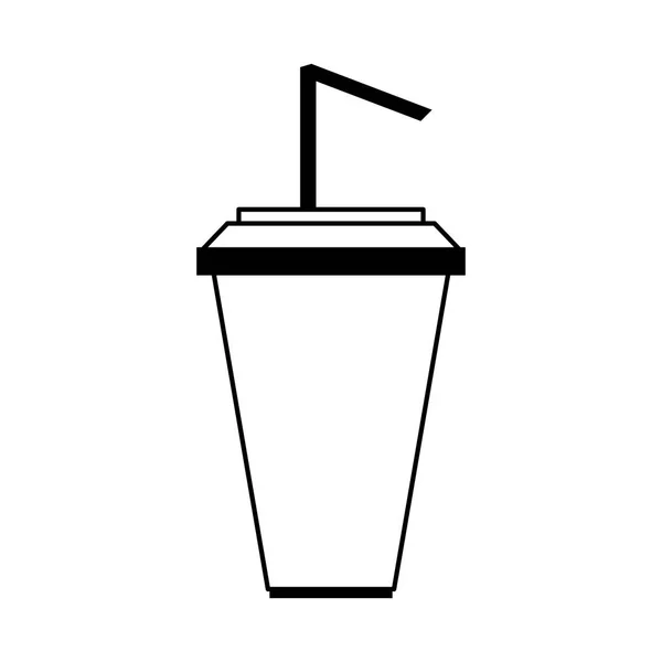 Xícara de refrigerante com desenho animado de palha isolado em preto e branco — Vetor de Stock