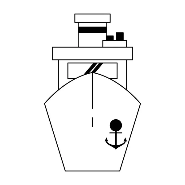 Cargueiro navio barco vista frontal símbolo preto e branco — Vetor de Stock