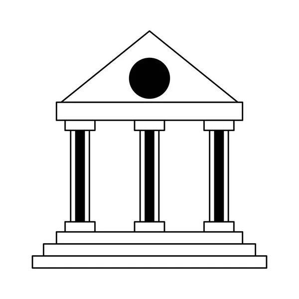 Banco símbolo del edificio aislado en blanco y negro — Archivo Imágenes Vectoriales
