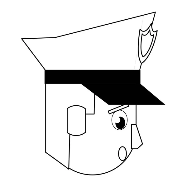 Poliziotto volto cartone animato in bianco e nero — Vettoriale Stock
