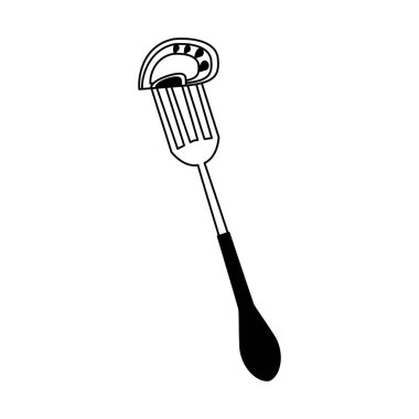 Siyah ve beyaz çatal vejetaryen gıda üzerinde domates