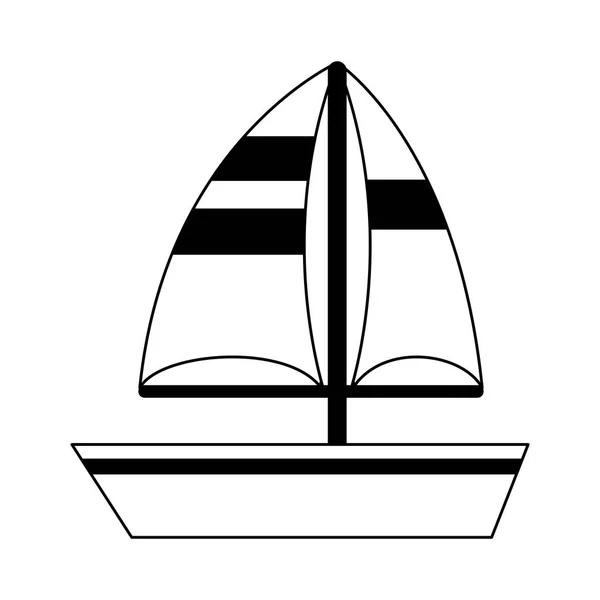 Zeilboot schip symbool cartoon zwart en wit — Stockvector