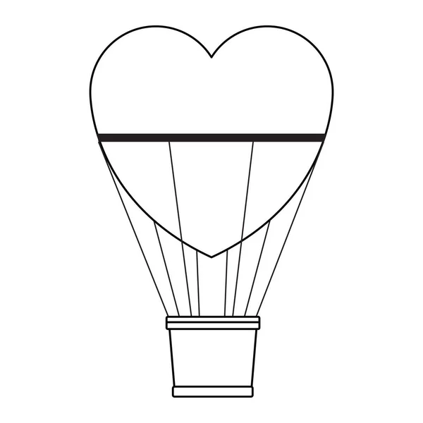 Hot air balloon heart shaped in black and white — Stock Vector