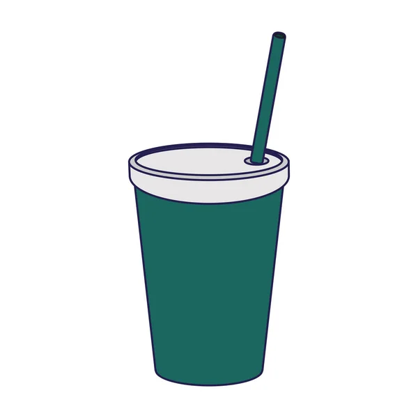 Xícara de refrigerante com palha linhas azuis — Vetor de Stock