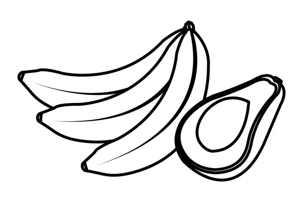 Banane et avocat noir et blanc — Image vectorielle