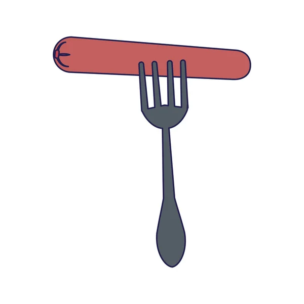 Salsiccia a forchetta simbolo linee blu — Vettoriale Stock