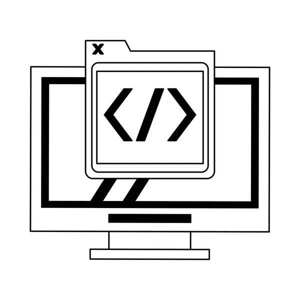 Tecnologia de programação de códigos em preto e branco — Vetor de Stock