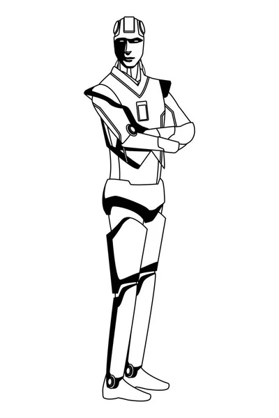 Robot avatar manusia hitam dan putih - Stok Vektor