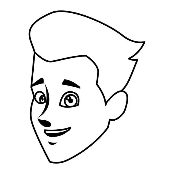 Kreslený obličej mladý muž v černé a bílé — Stockový vektor