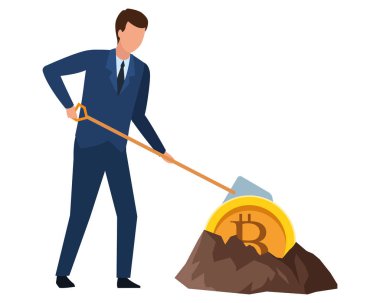 işadamı ve cryptocurrency toprağa gömülü