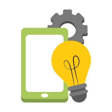 Dişli sembolleri ile akıllı telefon ve ampul ışığı