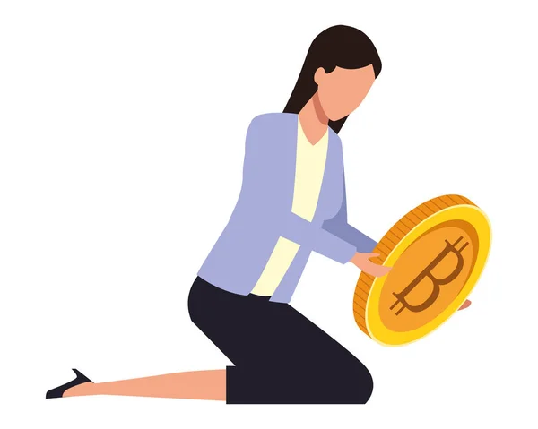 Mujer de negocios con bitcoin — Vector de stock