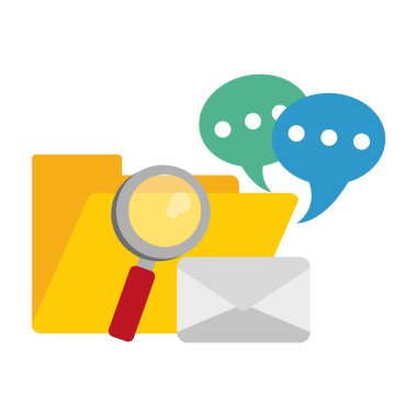 Sohbet kabarcıkları ile büyüteç ve zarf ile Klasör