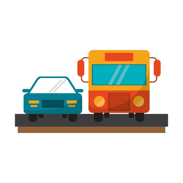 Araba ve halk otobüsü ön görünümü — Stok Vektör