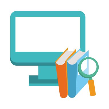 büyüteç ile bilgisayar ve kitap öğrenme