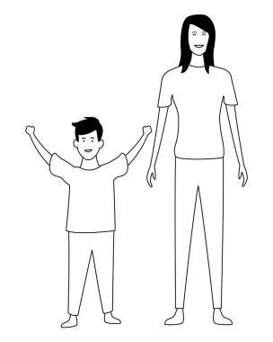 Tek anne ile çocuk oğul içinde siyah ve beyaz