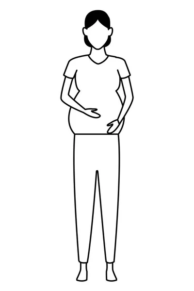 Mujer embarazada avatar personaje de dibujos animados blanco y negro — Vector de stock