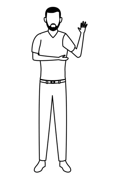 Homem com barba avatar personagem de desenho animado preto e branco — Vetor de Stock