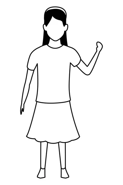 Mädchen Avatar Cartoon-Figur schwarz und weiß — Stockvektor