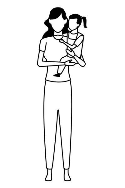 Femme portant enfant noir et blanc — Image vectorielle