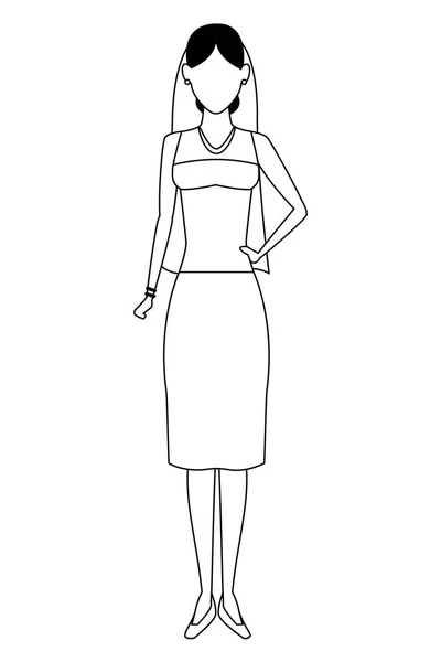 Mujer con vestido de novia blanco y negro — Vector de stock