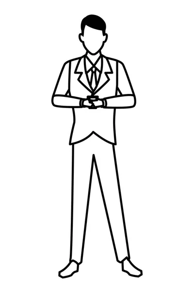 Podnikatel avatar kreslená postava černá a bílá — Stockový vektor