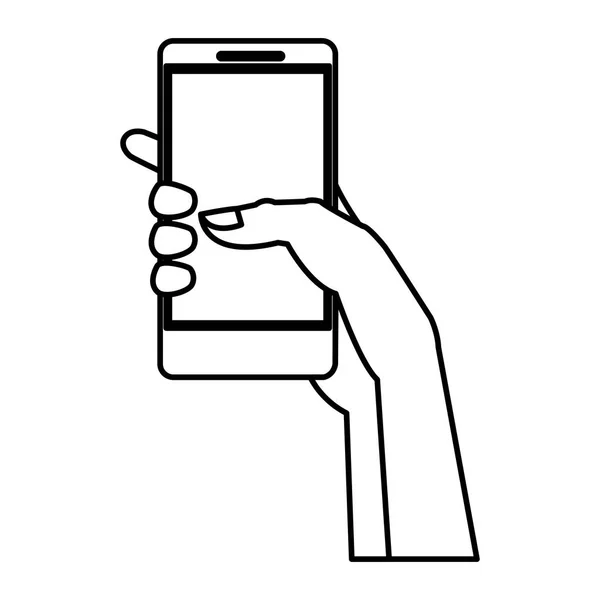 El tutan cep telefonu siyah ve beyaz — Stok Vektör