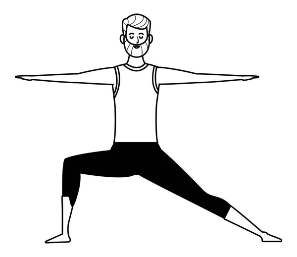 Mann Yoga Pose schwarz und weiß — Stockvektor