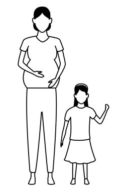 woman pregnant with child avatar cartoon character black and white