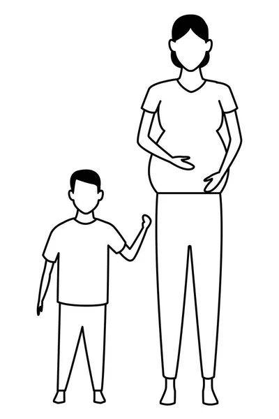Frau schwanger mit Kind Avatar-Zeichentrickfigur in schwarz-weiß — Stockvektor