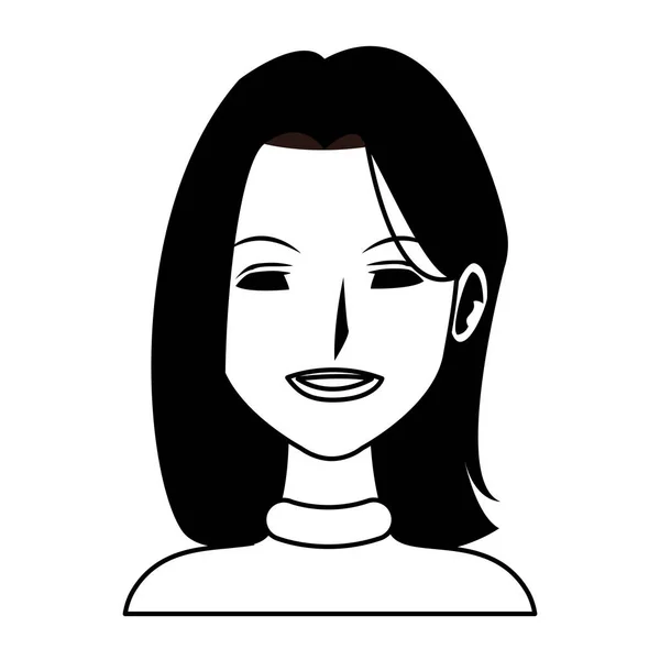 Mulher avatar personagem cartoon preto e branco — Vetor de Stock