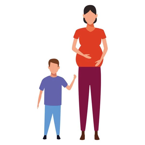妇女 怀孕 与 儿童 头像 卡通 人物 — 图库矢量图片
