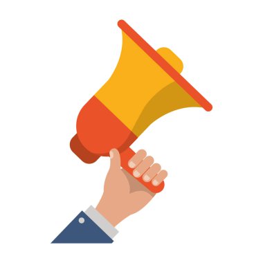 Bullhorn karikatür ile işadamı el