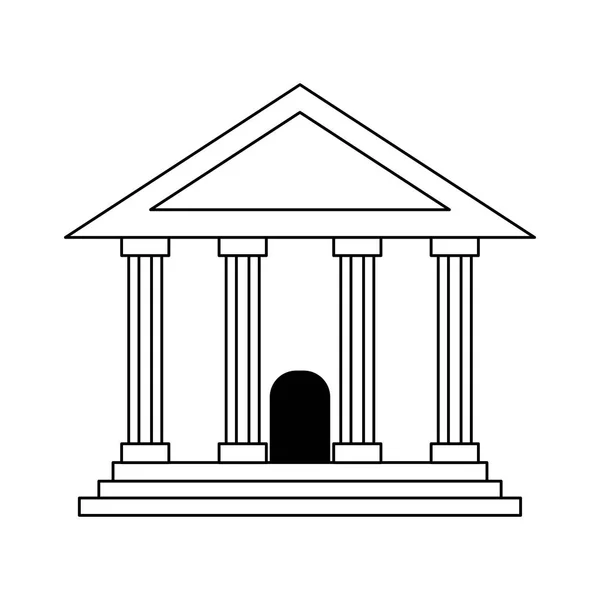 白黒で隔離された銀行の建物のシンボル — ストックベクタ