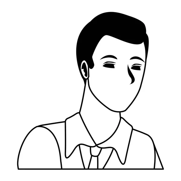Man avatar cartoon karakter zwart en wit — Stockvector