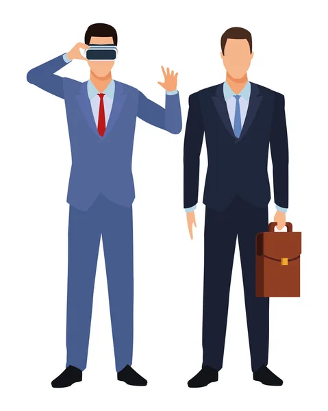 Empresários vestindo fone de ouvido realidade virtual — Vetor de Stock