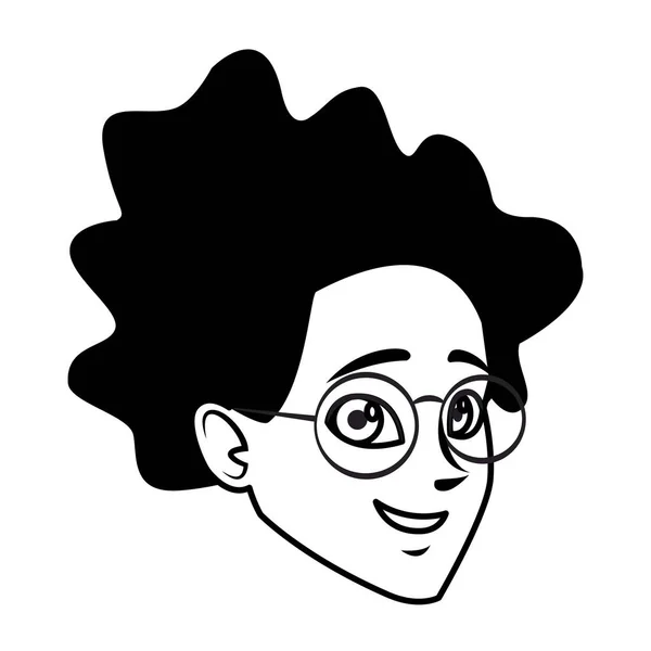 Jovem cara de mulher desenhos animados em preto e branco — Vetor de Stock
