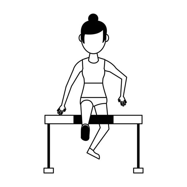 Kobieta atleta skoki bariery avatar w czerni i bieli — Wektor stockowy